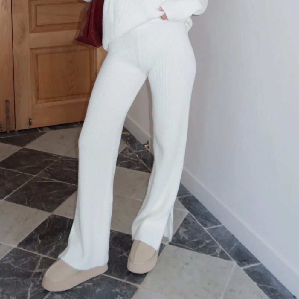 White Fox Boutique Cream Knit Wide Leg Pants